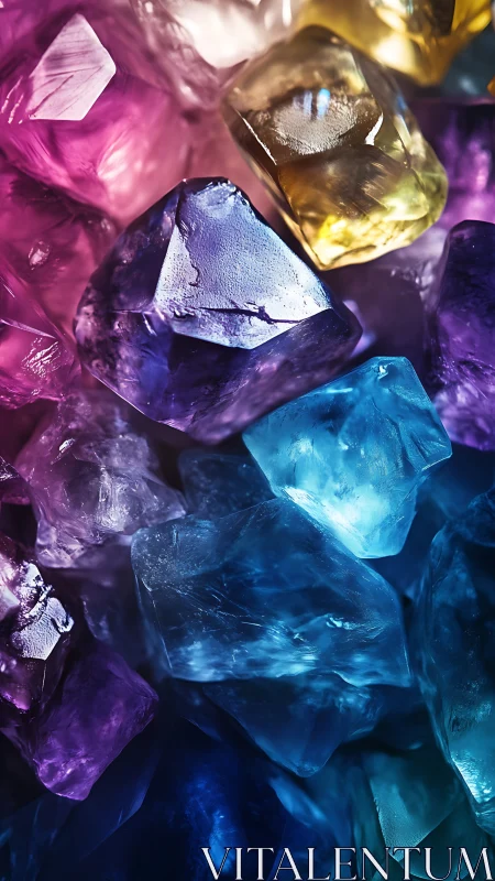 Mixed translucent crystal fragments are arranged in close view