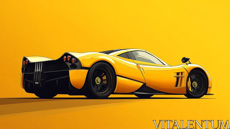 Sleek yellow supercar glows against minimalist backdrop.
