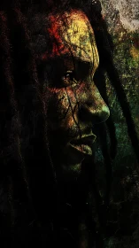 Soulful profile glowing in textured, earthy colors.