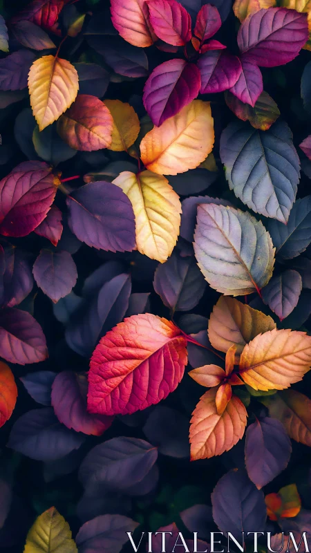 Multicolored foliage shows controlled gradient lighting and focus