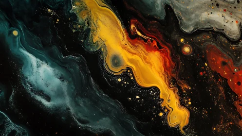 Golden cosmic river flowing through deep night skies.