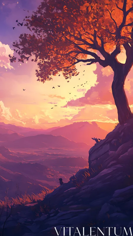 Radiant mountain overlook under vivid sunset canopy.