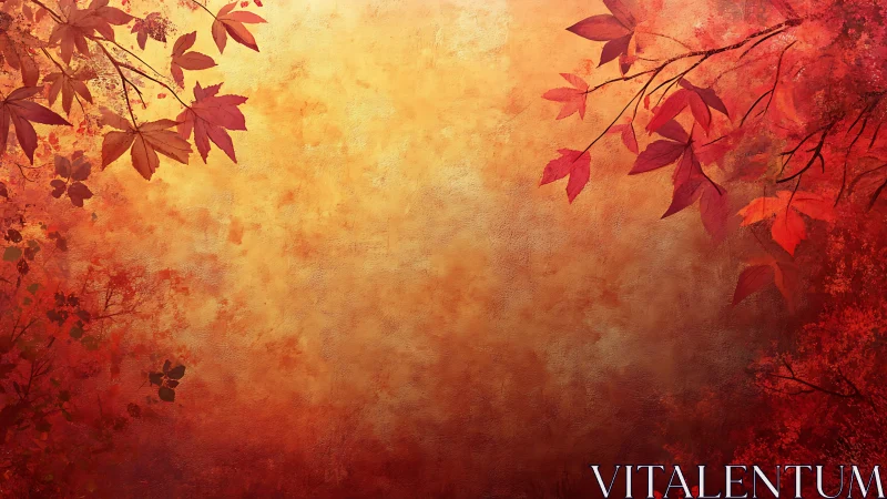 Textured autumn foliage border with warm gradient background