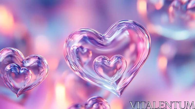 Translucent Glass Hearts Suspended in Gradient Haze.