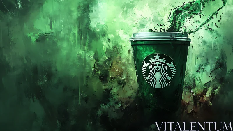 Bold green coffee cup splashes energy across painterly color
