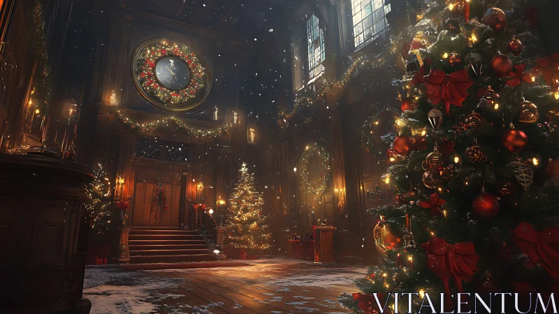 Grand holiday hall glowing with cozy Christmas magic.