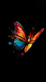 Chromatic butterfly with splattered pigment on black field