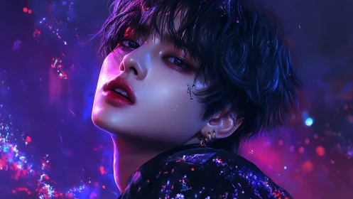 Cyberpunk neon portrait with high-gloss cinematic lighting.