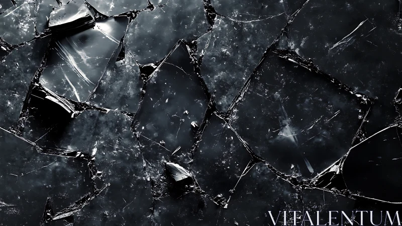 Fractured dark glass plane rendered with high-specular realism