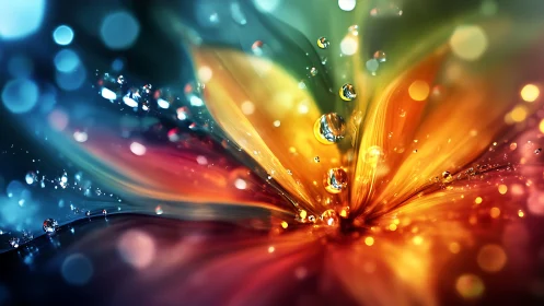 Digital painting macro bloom with refracted light droplets.