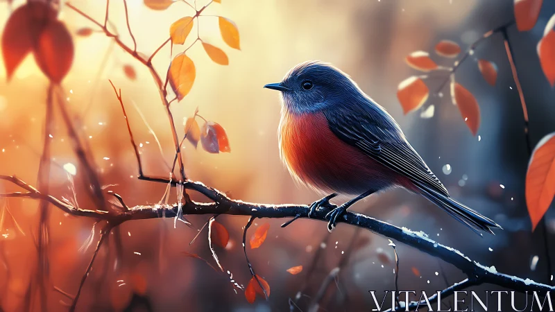 Vibrant Robin on Autumn Branch, Soft Focus Nature Art.