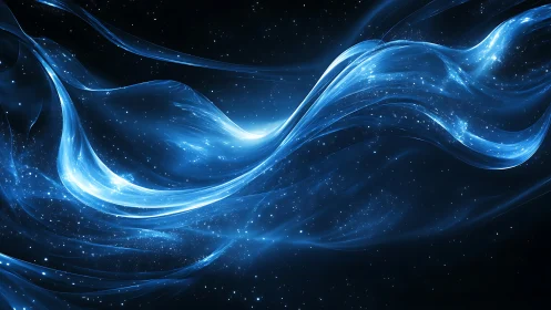 Digital painting of luminous blue cosmic energy ribbons.
