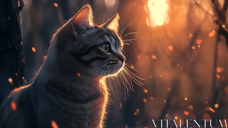 Majestic Cat Glowing in Magical Firelight