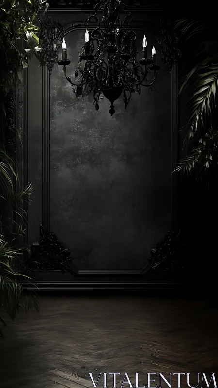 Velvet shadows host a lonely chandelier in jungle dusk