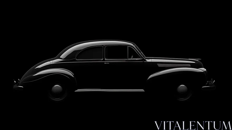 Photorealistic side-profile study of vintage black coupe silhouette.