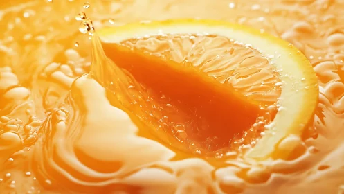Macro Citrus Liquid Suspension: Explosive Amber Droplet in Motion.