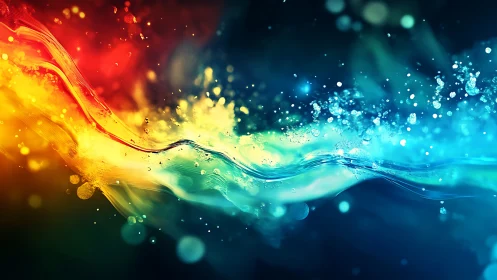 Chromatic fluid dynamics waveform with high-energy particle spray.