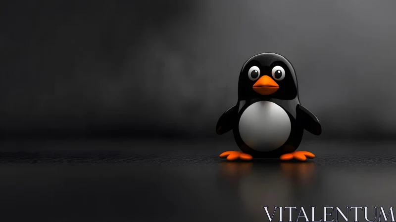 Cute Cartoon Penguin Figurine on Dark Minimalist Background.