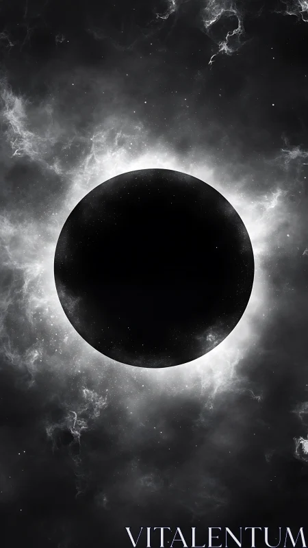 Black eclipse sphere framed by luminous cosmic halo