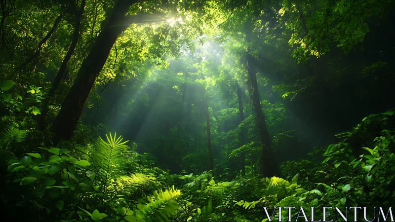 Sunlight Filtering Through a Lush Forest Canopy.