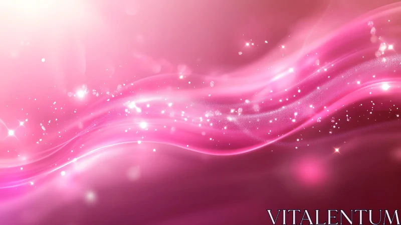 Vibrant pink abstract background with glowing waves and sparkles.