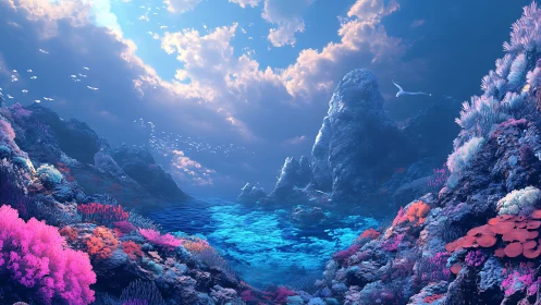 Luminous coral canyon renders a surreal twilight seascape
