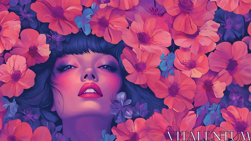 Velvet blooms cradle a neon-lit dreamer in midnight reverie