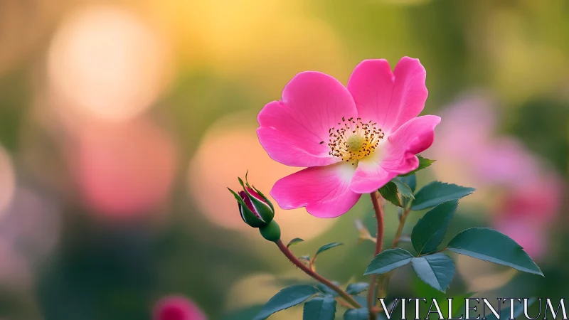 Magenta Bloom Reaches Bold Against Sunset's Gentle Glow