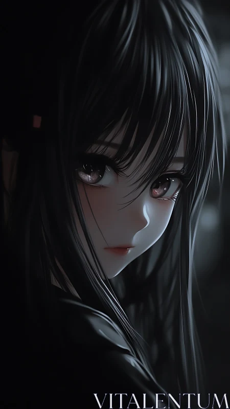 Soft midnight gaze reveals a quiet, mysterious anime soul