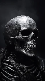 Midnight skeletal monarch glimmers in carved obsidian gloom.