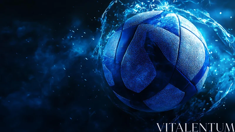 Blue storm soccer sphere surges through liquid starlight.