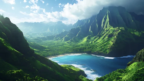 Kalalau Valley Cliffside Drainage with Basalt Formations and Turquoise Littoral