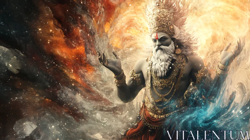 Mythic cosmic deity rendered in swirling nebula colors.