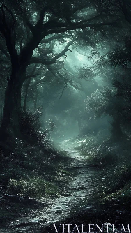 Mist-Wrapped Sanctuary: Ancient Trees Shelter a Luminous Path