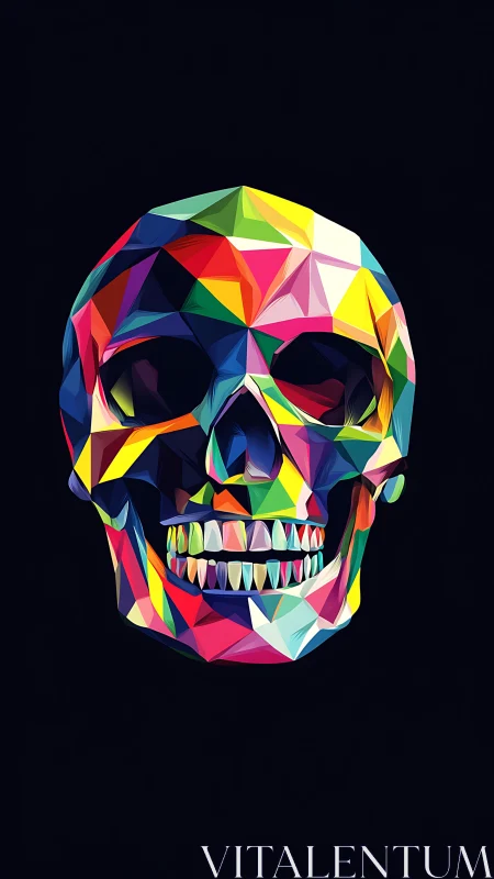 Bold geometric skull glows in bright jewel toned color shards