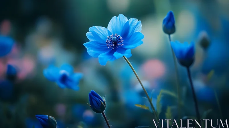 Delicate Blue Blooms Dancing in Soft Light.