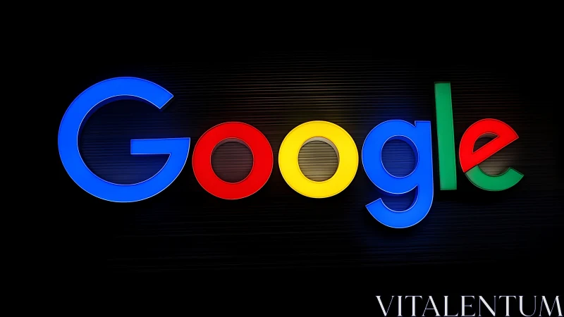 Google logo glows in bold primary colors on dark background.