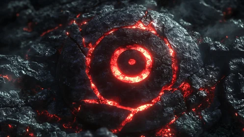 Molten stone eye quietly waking beneath cracked earth.