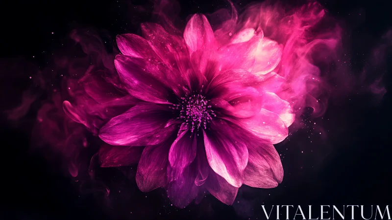 Neon Pink Dahlia Explosion Against Dark Cosmos.