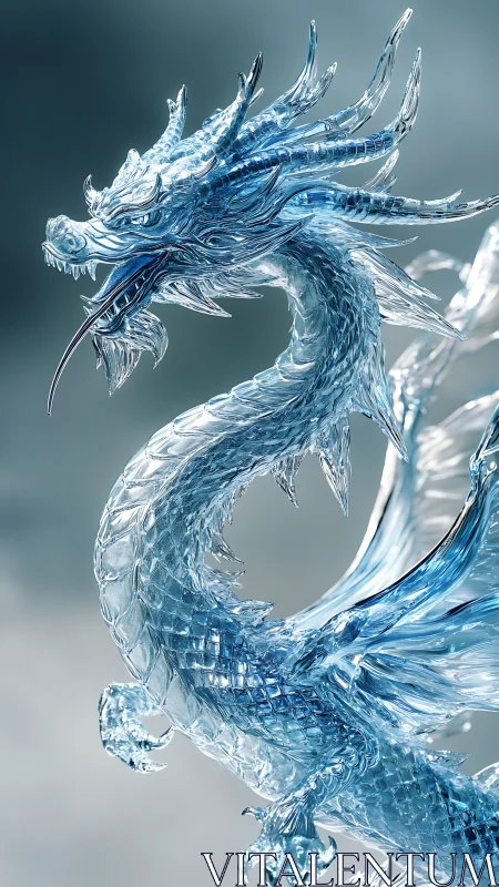 Iridescent glass dragon sculpture in swirling ascent.