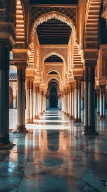 Symmetrical Moorish arcade renders rhythmic light and shadow