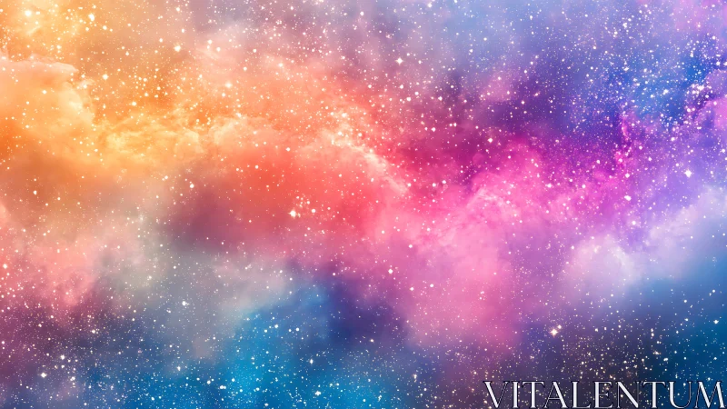 Stardust clouds glow in soft rainbow colors across deep space