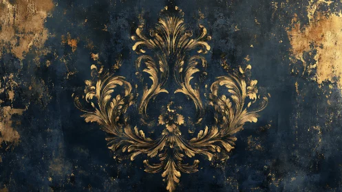 Ornamental gold foliage motif on dark textured ground.