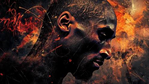Intense profile portrait glowing with fiery determination.