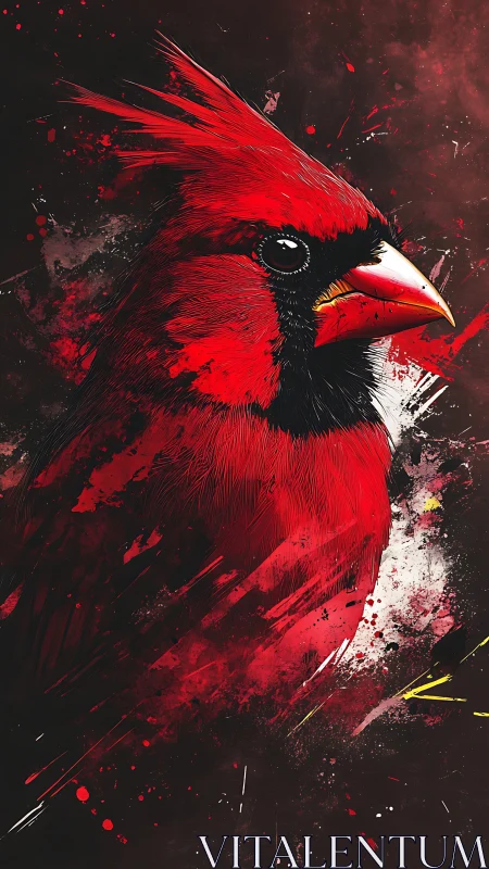 Cardinal in crimson splashes, a bold songbird in motion.