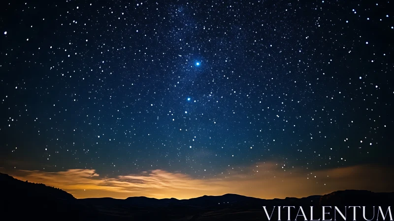 Night sky records dense star field above distant ridge line