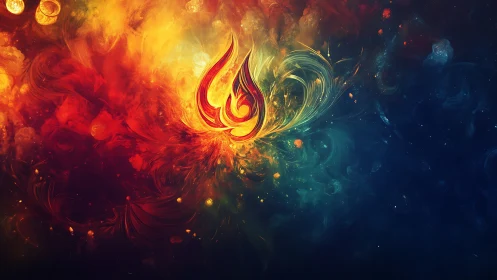 Dual-color fractal flame plume merges warm fire with cool nebula