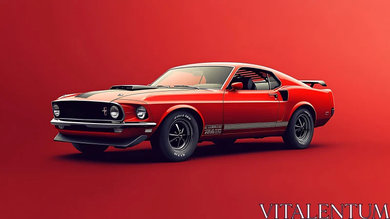 Red classic muscle car rendered on solid red background.