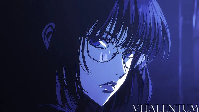 Noctilucent profile study of blue-lit anime girl portrait.