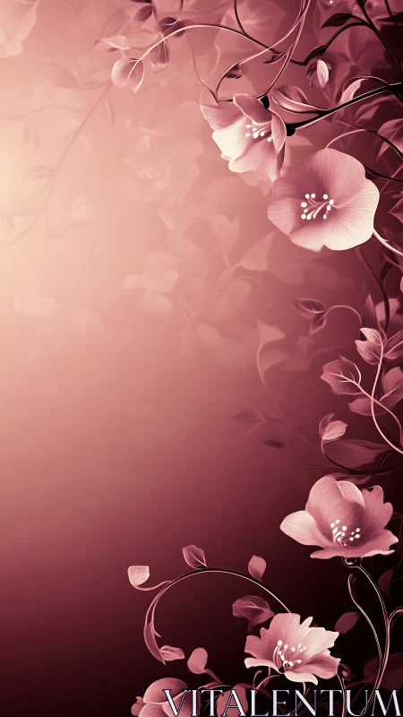 Elegant Pink Blossoms Against Gradient Deep Maroon Backdrop.